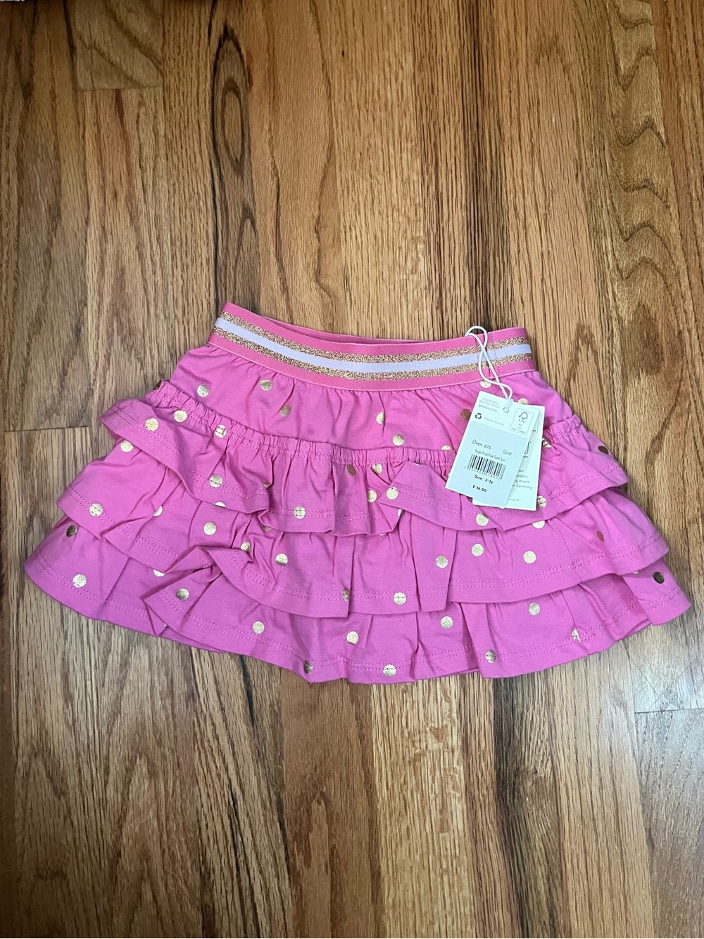 Mini Boden Pink Ruffle Skirt with Gold Dots